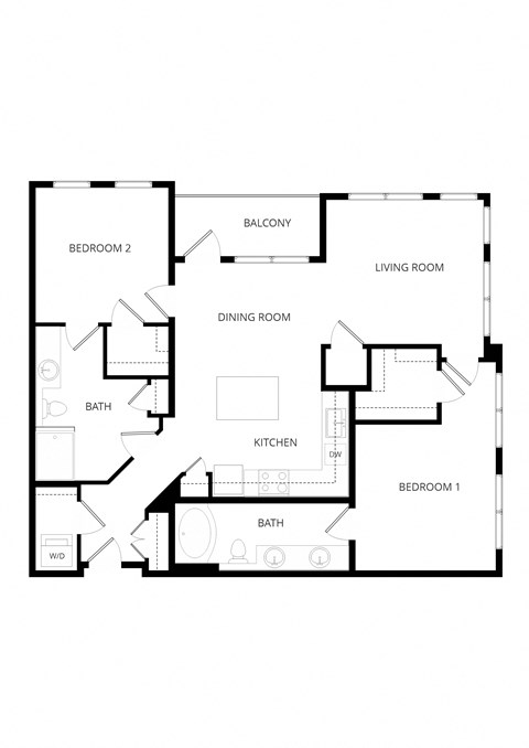 Floor plan for 2 beds, 2 baths, 1126 sqft